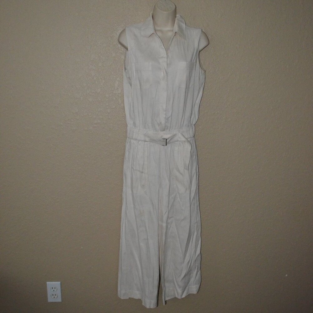 Sz 4 Vince Cream Linen Blend Sleeveless Belted Jumpsuit